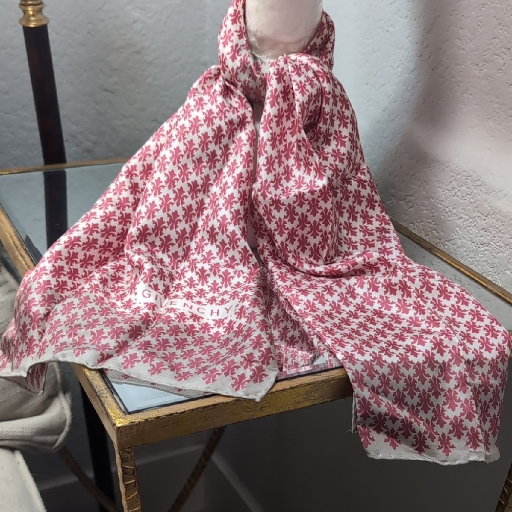 Givenchy Vintage Pink and White Patterned Monogram Scarf